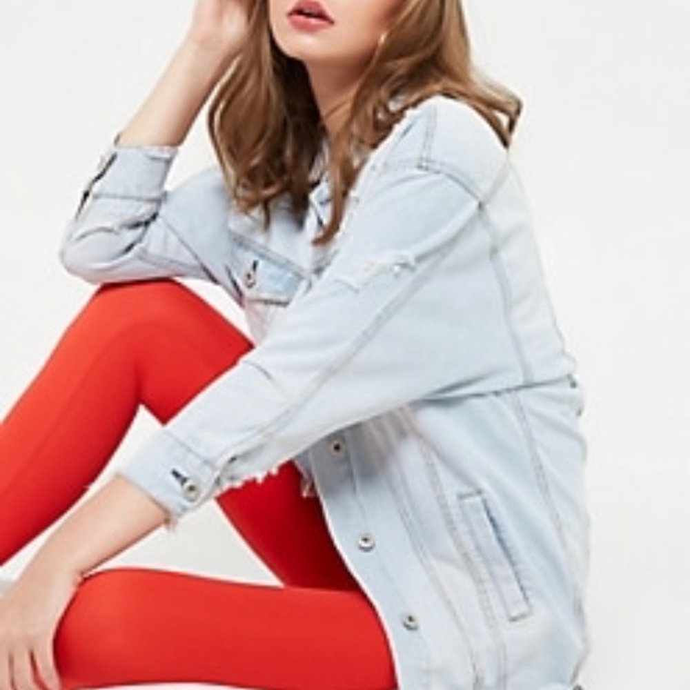 Oversized boyfriend distressed denim jacket